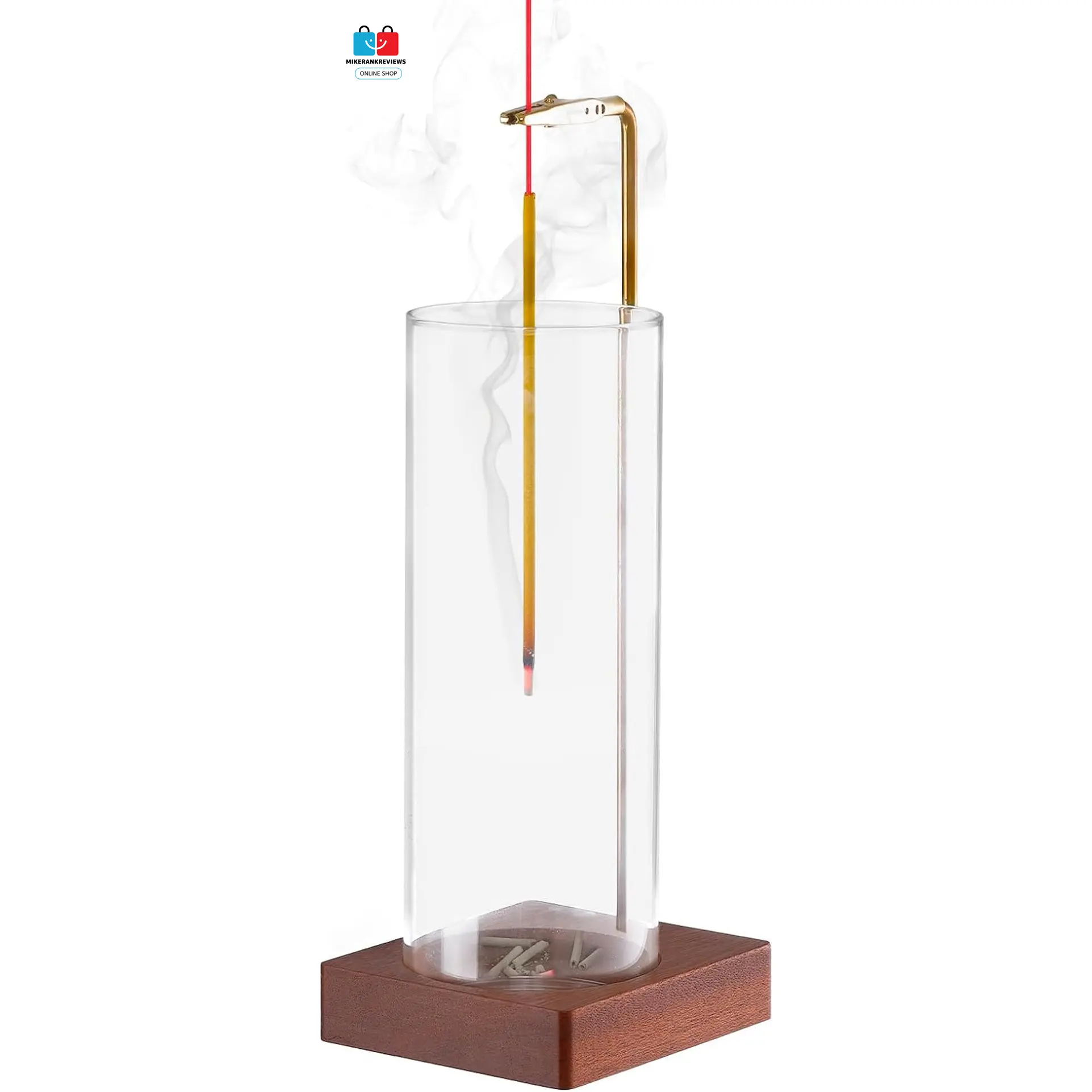 Walnut Wood Incense Holder with Removable Glass Ash Catcher, Clip for Incense Sticks, Anti-Ash Flying, Easy to Clean, No Brand
