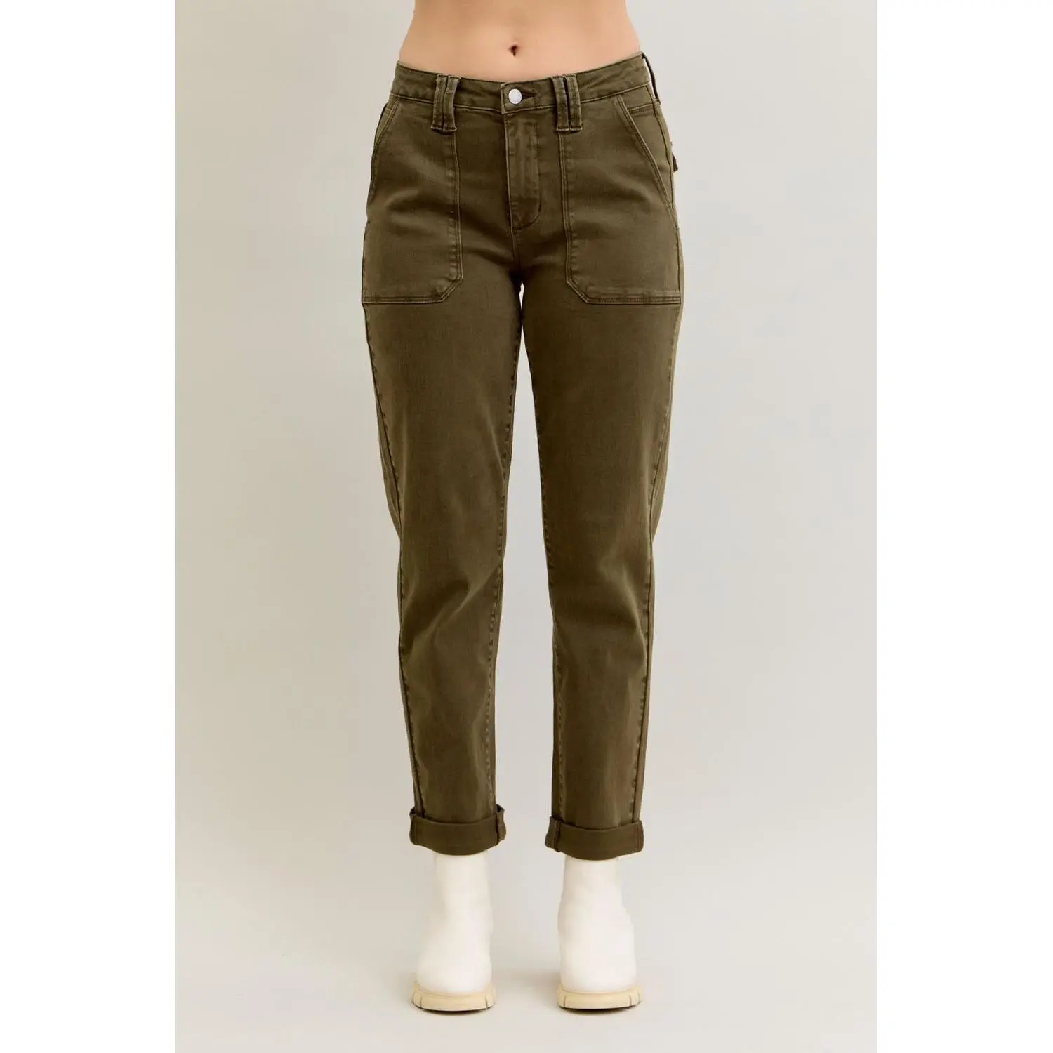 Judy Blue High Waist Slim Straight Jogger Jeans, Women's Aurora Weekender Stretch Garment Dyed Denim in Dark Forest Green, Everyday, Style, Bottom, Casual, Chic, Fit, Pants, Pockets, Leg, Streetwear, Sporty Chic, Multi-Size, Soft Fabric, Stretch Blend, Cu