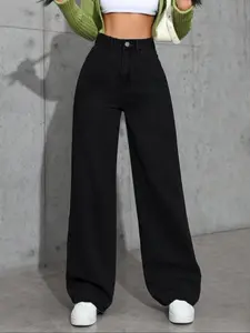 GILIPUR Y2K Women's Plain Wide Leg Denim Jeans, Casual Comfy Pocket Button Fly Cotton Elastic Waist Denim,Loose Vintage Jeans,Trousers for Daily Wear, Ladies Bottoms for All Seasons, Loose Vintage Jeans GILIPUR Y2K Women's Plain Wide Leg Denim Jeans, Ca