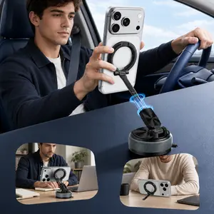 Split-Type Magnetic Car Phone Holder for Daily Commute — Removable Vacuum Suction Mount with Foldable Zinc Alloy Stand for Dashboard & Windshield