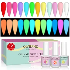 SAVILAND Glows in The Dark Gel Nail Polish Set - 12 Halloween Colors Luminous Neon Nail Gel Polish Set Soak off U V/LED Glow Effect Nail Polish for DIY Nail Art Design Holiday Gifts for Women Nail Care Manicure Cutics Cosmetic
