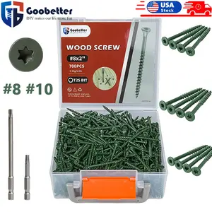 #8 x 2 in Carbon Steel Countersunk Self-Tapping Wood Screws, 700pcs Green Coated Star Drive with Bit, Rust & Corrosion Resistant for Exterior Wood, Decks