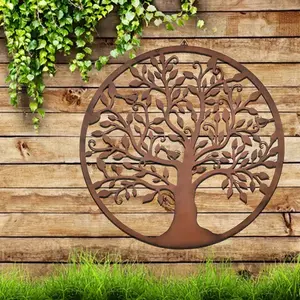 Country style 35cm inch metal Tree of Life Wall Art - Retro style, real rust, suitable for home and outdoor decoration, ideal choice for Christmas/Easter/Thanksgiving