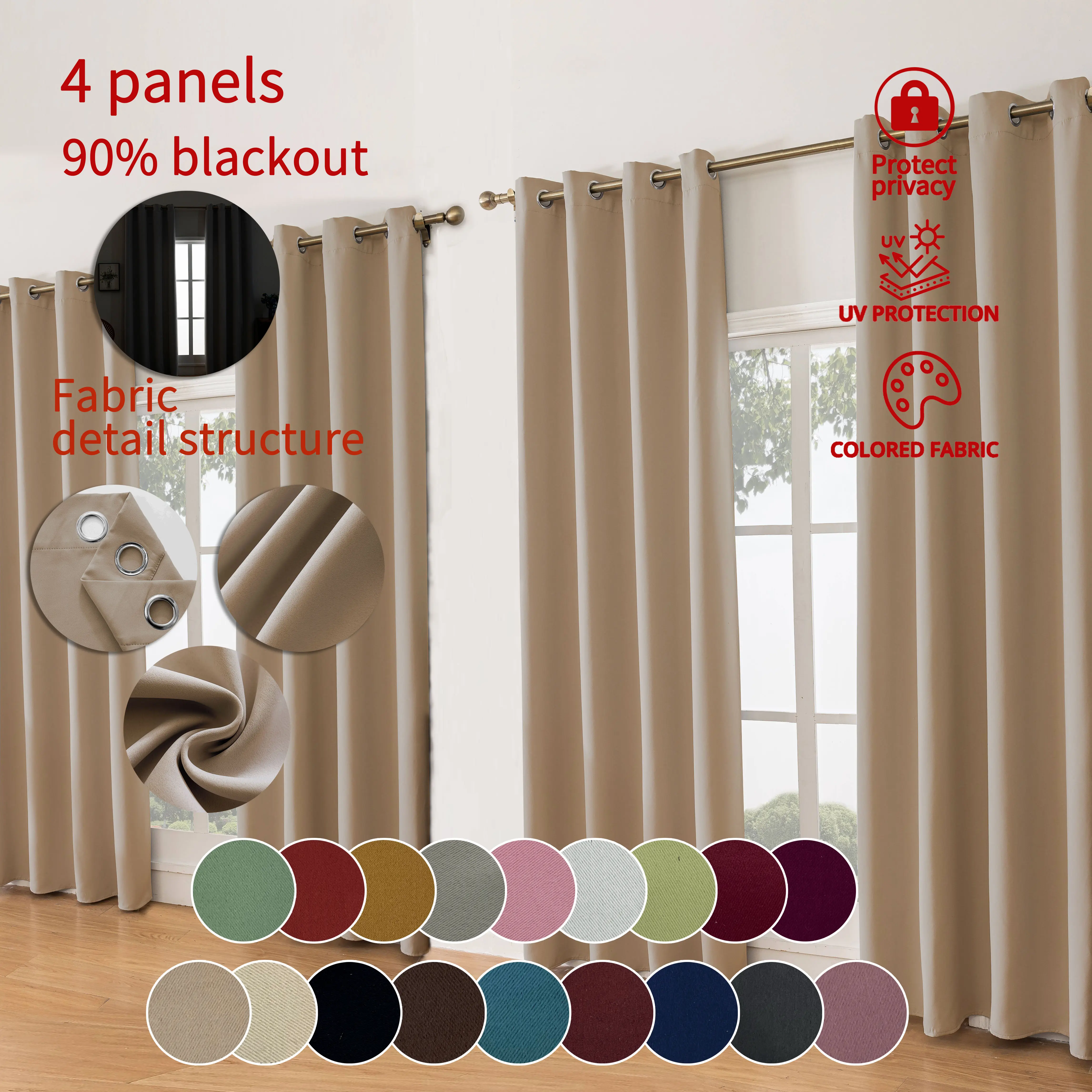 4-Panel Grommets Blackout Curtains, 90% Light Blocking Room Darkening Drapes, Windproof, UV Protection, Silky Comfortable Privacy Curtains with Multiple Sizes: 54x63in, 54x96in, 54x108in, Room Darkening Curtains