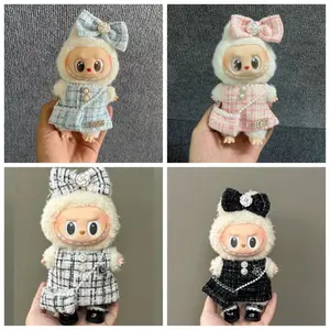 For 17cm Mini Doll Labubu Luxury Clothing Set Bow Headband dress Outfit 3.0 Labubu Doll Sitting Party Decorations Accessories Doll Clothes Outfit