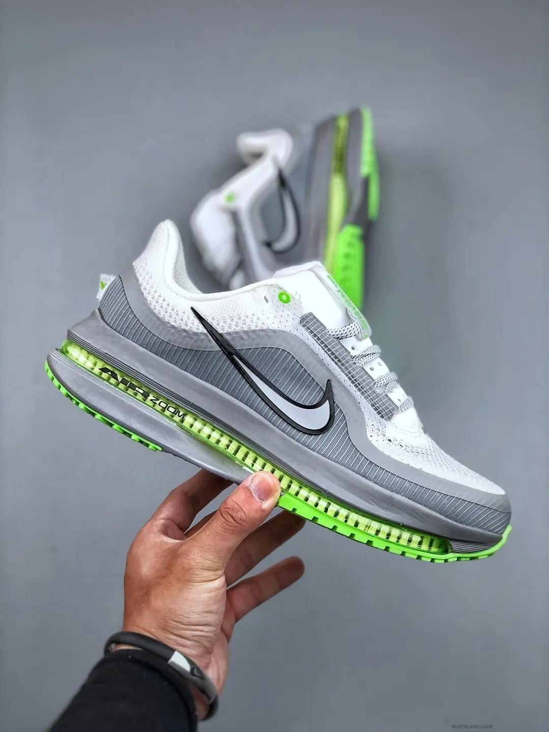 Brand New Sealed | with Original Shoe Box | Unisex | Lightweight Breathable Mesh Upper | Off‑White Gray Fluorescent Green | Air Cushion Sports Sneakers | Breathable Running Shoes for Outdoor Walking
