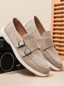 Men's Premium Matte Buckle Fashion Loafers, PU Leather Footwear, Ideal for Daily Wear, Light Business Commute, Gentleman Style Slip-On Shoes