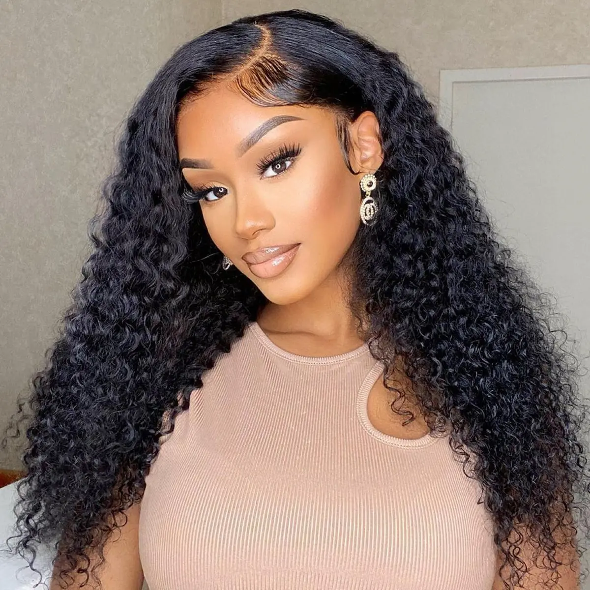 MORE FACE Kinky Curly Human Hair 13x4 Lace Frontal Wig for Women, Natural Hairline and Transparent Swiss Lace, Heat Resistant, Heat Resistant Wig, Lace Front Afro, Female