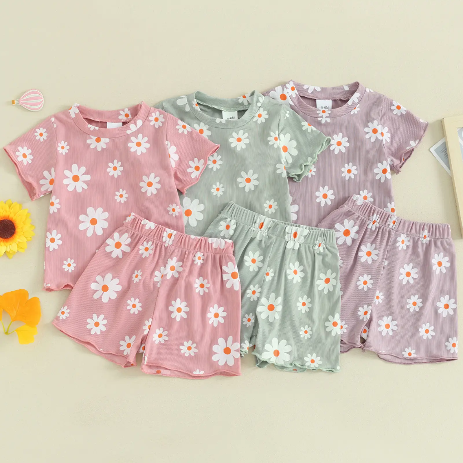 Toddler Baby Girl Summer Clothes Daisy Short Sleeve T-Shirt Tops + Elastic Waist Shorts Cute 2Pcs Outfits Set