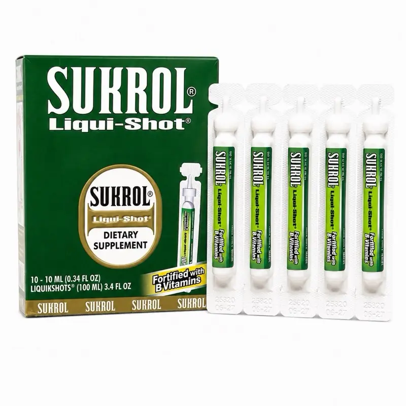 Sukrol Liqui-Shot Dietary Supplement, B Vitamin Liquid Shots, 10 Individual 10 ml Tubes
