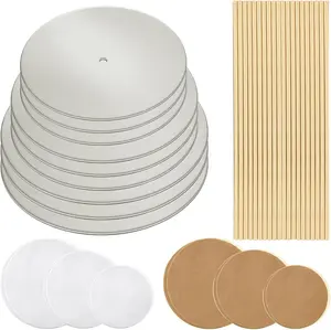 89 Pcs Tiered Cake Stacking Kit, 8 6 4 Inch Silver Round Cake Boards with Round Parchment Paper and Plastic Dowel Rods for Cake Stacking Support Decorating Supplies