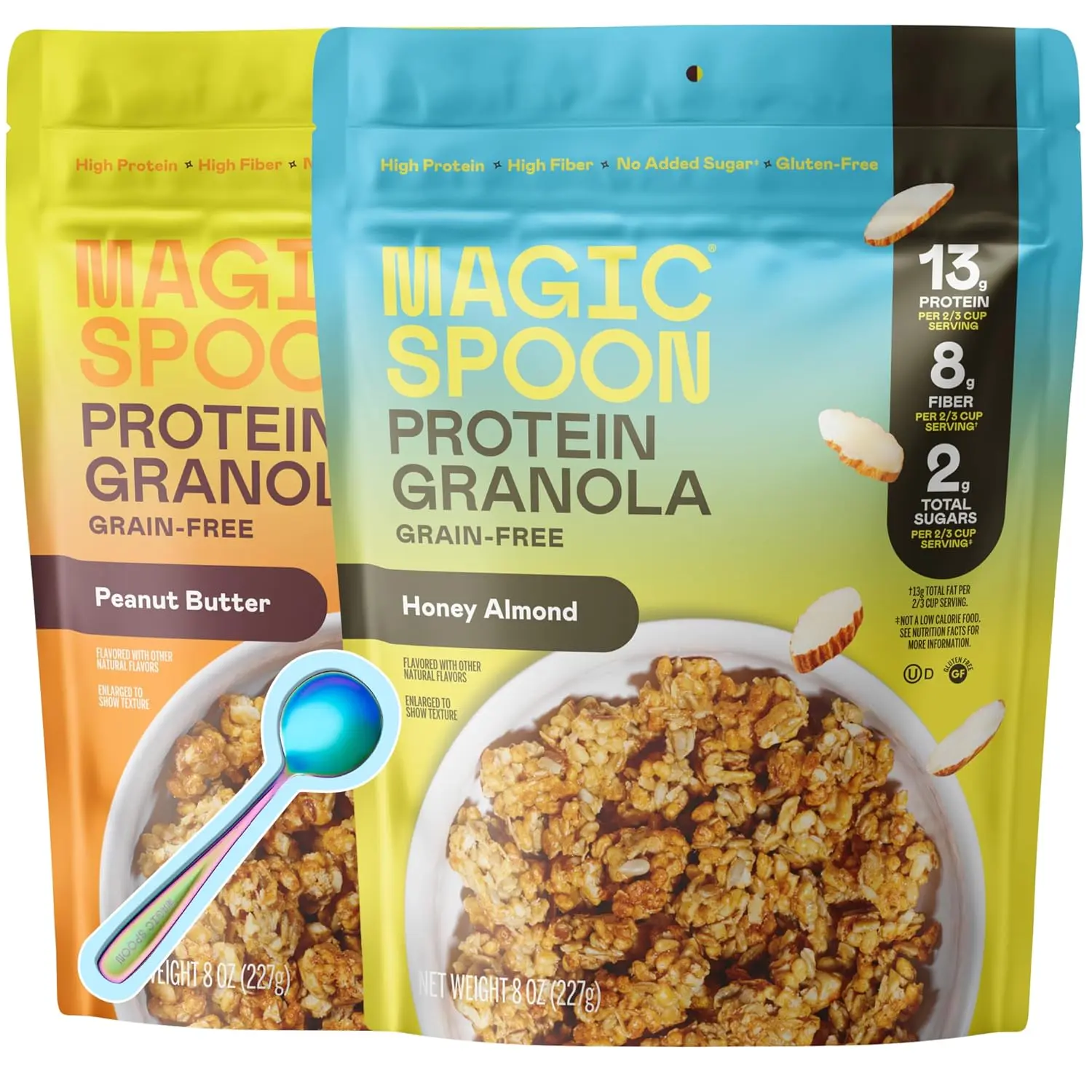 High Protein Granola Low Sugar - 2 Pack: Honey Almond & Peanut Butter - Low Carb Sugar Free Protein Snacks & Breakfast Food - Grain & Gluten Free Granola Keto Friendly - Healthy Snacks
