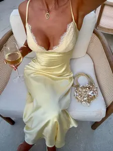 Elegant Feminine Women's Backless Lace Dress, Cross-Back Design, Long Slim Fit A-Line, Perfect for Dating, Vacation, Travel, Womenswear