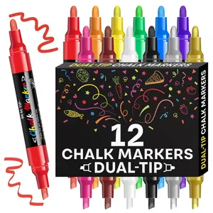 12 Colors Dual Tip Liquid Chalk Markers - Erasable Chalk Markers for Blackboard,Glass,Chalk Pens Wet Erase Makers for Bar Menu, Shcool,Wedding Sign, Just Married Car Windows Decorations