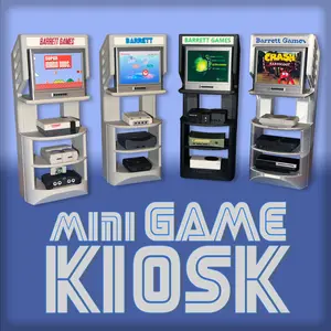 Miniature Gaming Kiosk - Includes mini CRT TV, shelf system and 3 mini game consoles!