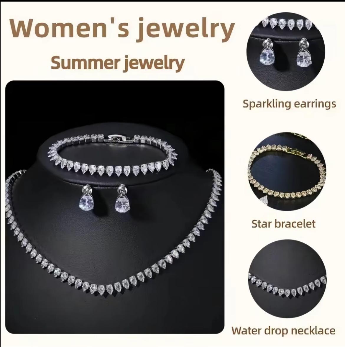Women's 3-Piece Silver-Plated Cubic Zirconia Jewelry Set - AAAA Grade Teardrop Stones, High-Gloss, Skin-Friendly, Lightweight, Affordable Fashion Arm Candy, Gift for Christmas, New Year’s Eve, Proms