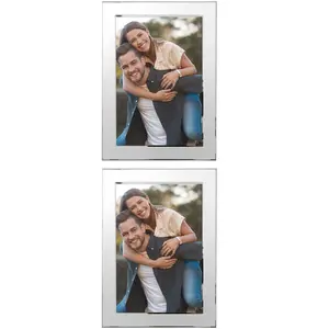 REGALWOVEN Home Room Modern Brushed Aluminum Real Glass Photo Frame Silver -2Pcs 5x7