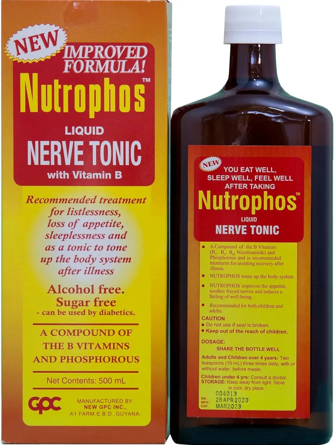 Nutrophos Liquid Nerve Tonic with Vitamin B - 500ml, Alcohol & Sugar Free, Easy to Consume Daily, Essential B Vitamins and Minerals for Health