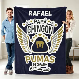 Personalized Rafael Papa Chingon Pumas De Corazon blanket, custom Mexican soccer dad flannel blanket, Latino Father's Day gift.