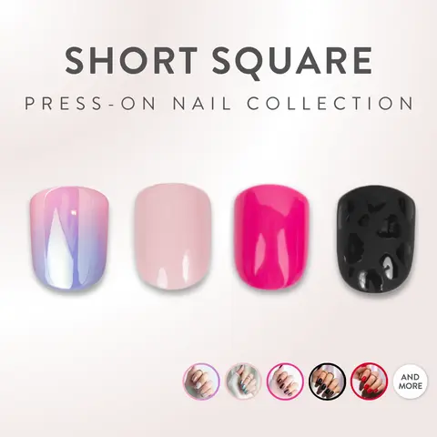 Red Aspen Short Square Press On Nails Salon-Quality Damage-Free 2-Week Wear Nail Dashes