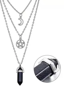 Gothic Layered Crystal Sun and Moon Necklace, Moon and Sun Pendant, Gothic Goth Emo Grunge Necklace, Goth Jewelry, Halloween Christmas Jewelry Gift For Women #Fashionweek#Fallfreshness, Gothic Sun And Moon Design