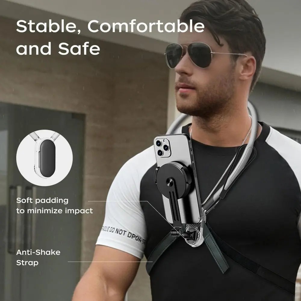 Magnetic Neck Phone Holder with Flexible Angle & Anti-Shake – Hands-Free Chest Stand for Stable Video Recording