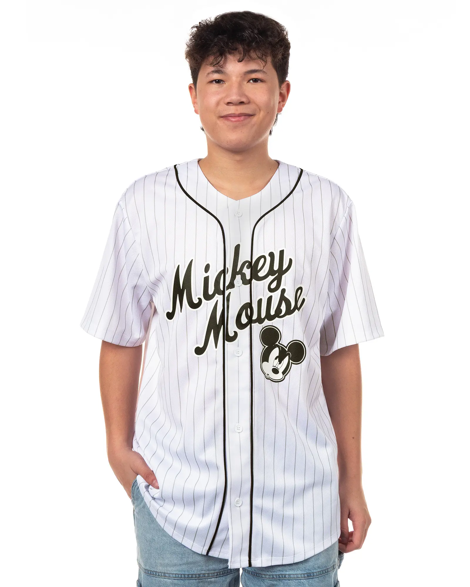 Disney Mickey Mouse Shirt Men's Button Up Short Sleeve Jersey Top #28, Cartoon Style