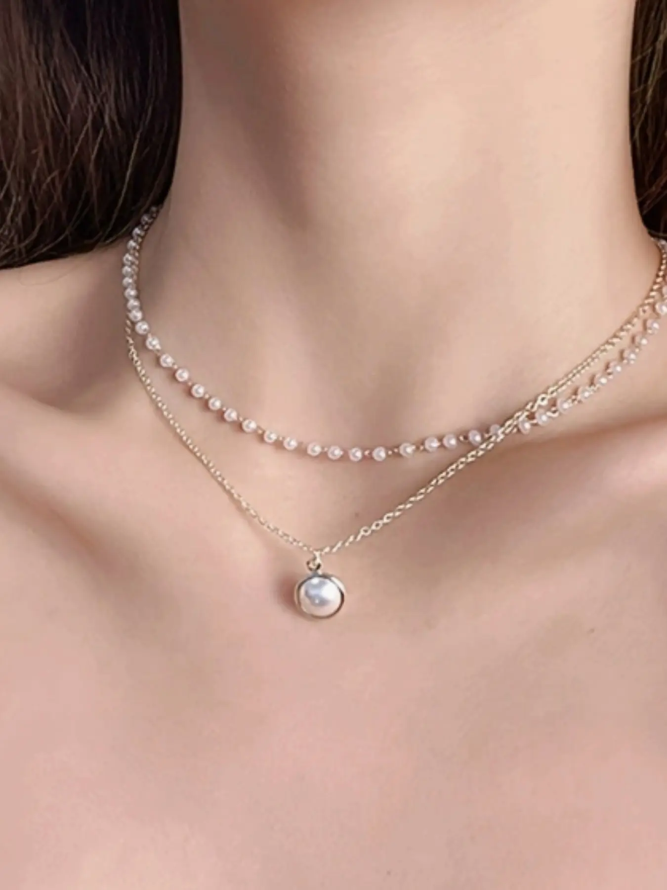 Simple Two-Layer Pearl Necklace, Korean Style Short Choker, Elegant Clavicle Chain for Women, Trendy Fashion Jewelry