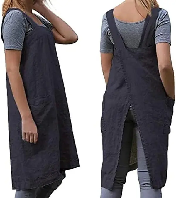 Women's Cross Back Pinafore Apron with Large Pockets Home Kitchen, Restaurant, Coffee house,Cooking Gardening Works
