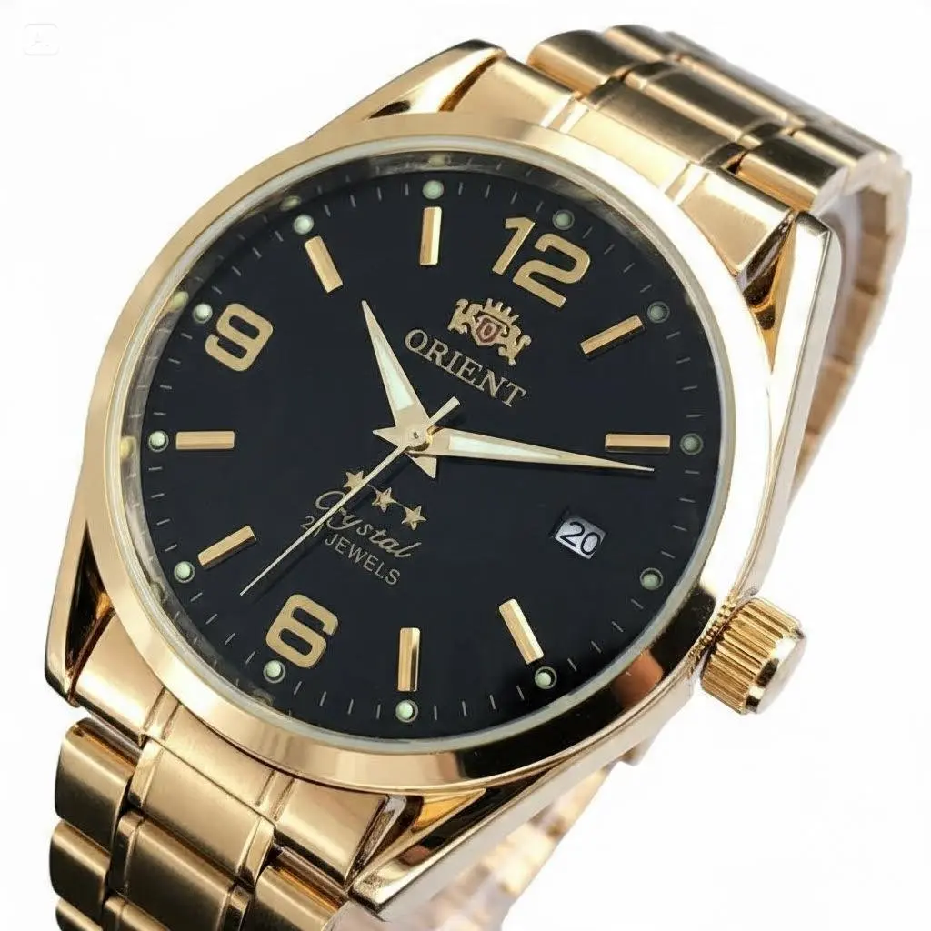 Orient 3-Star Men's Automatic Self-Winding Watch, 21 Jewels, Gold-Tone Stainless Steel Band, Luminous Markers, Date Display, Classic Business Casual Wrist Watch for Men, Ideal Gift