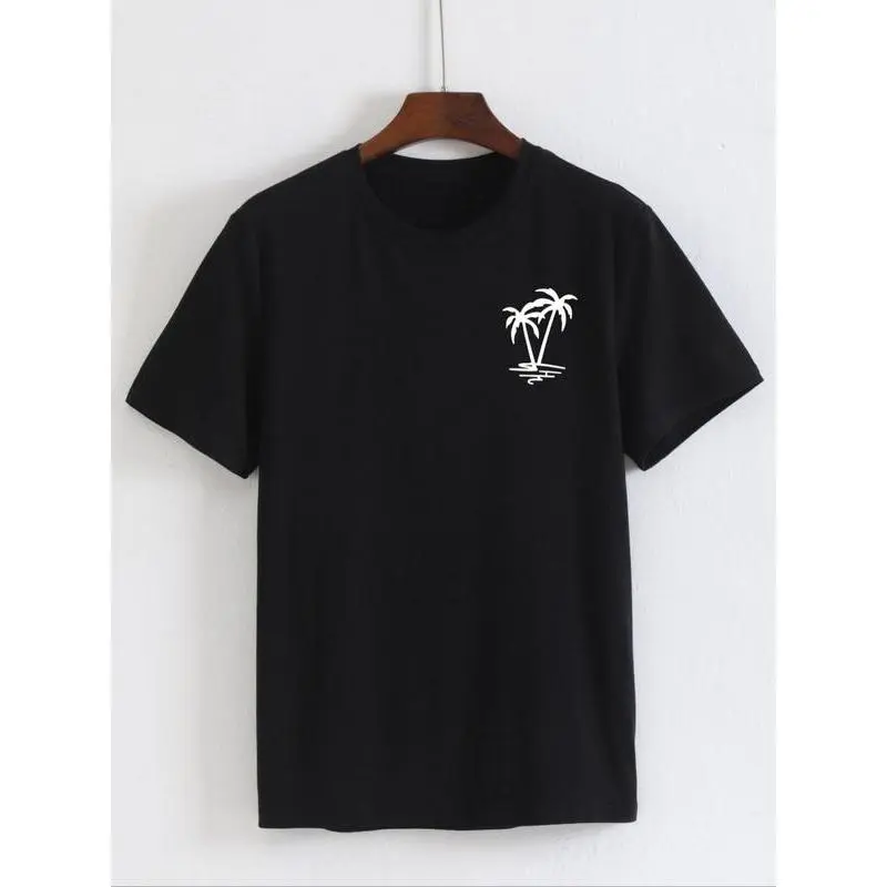 [100% Cotton]Men's Coconut Tree Print Round Neck Tee, Summer Clothes Regular Fit Fashion Casual Streetwear Short Sleeve T-shirt for Summer, Summer Outfits, Men's Top for Daily Wear, 90s Clothes