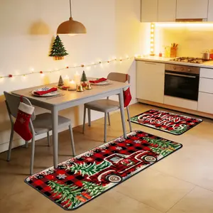 Christmas kitchen floor mat, Christmas kitchen carpet, farmhouse truck red cloth flange kitchen decoration, Christmas kitchen decoration, perfect for kitchen, home office, laundry, bathroom - timeless farmhouse decoration, high quality non-slip floor mat