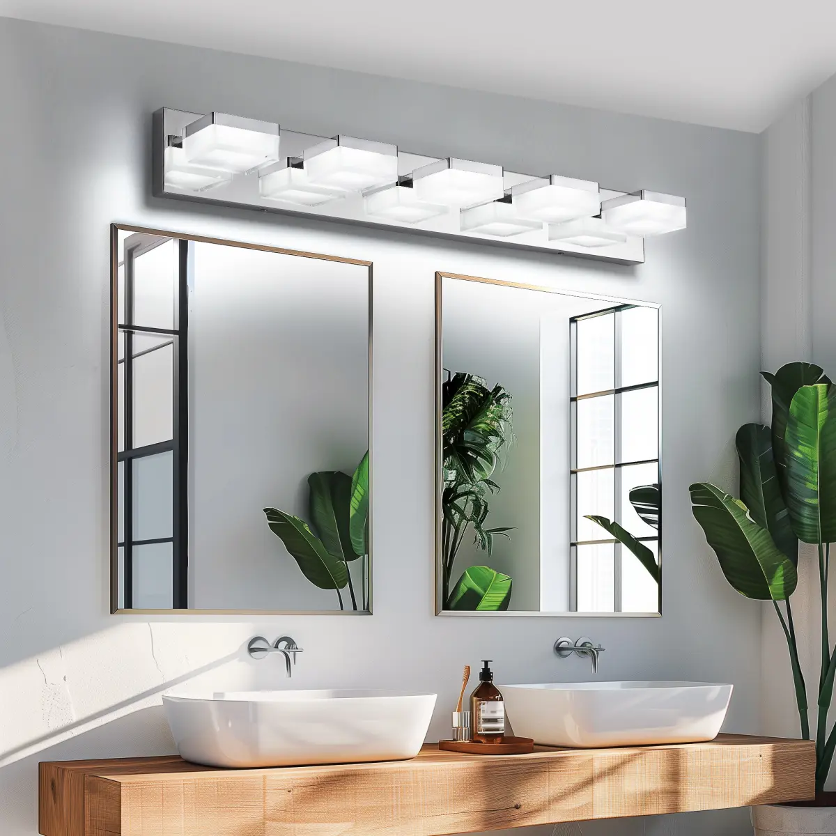 Modern Chrome LED Vanity Light, 5-Lights Wall Sconce for Bathroom and Mior, Sleek Minimalist Design, Energy-Efficient, Easy to Install