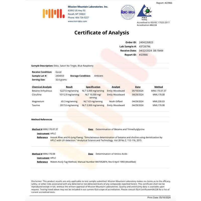 EKKO Satori 4.0 Pre-Workout Stim-Free - 3rd Party Tested