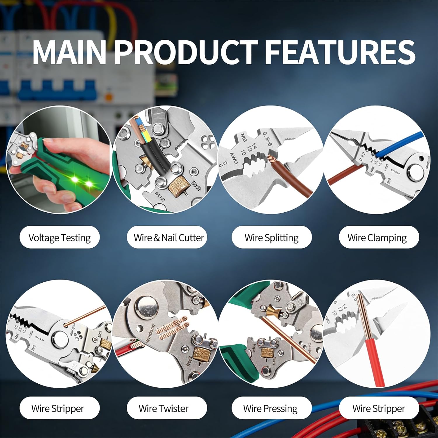 14-in-1 Wire Stripping Pliers 2026 Rechargeable Tool with Voltage Tester Alarms Detectable 12-250V Heavy-Duty Electrical Pliers Wire Cutters for Professional Home Use Green It can also be used as a holiday gift. 14-in-1 Wire Stripping Pliers 2026 Rechargeable Tool with Voltage Tester Alarms Detectable 12-250V Heavy-Duty Electrical Pliers Wire Cutters for Professional Home Use Green It can also be used as a holiday gift.