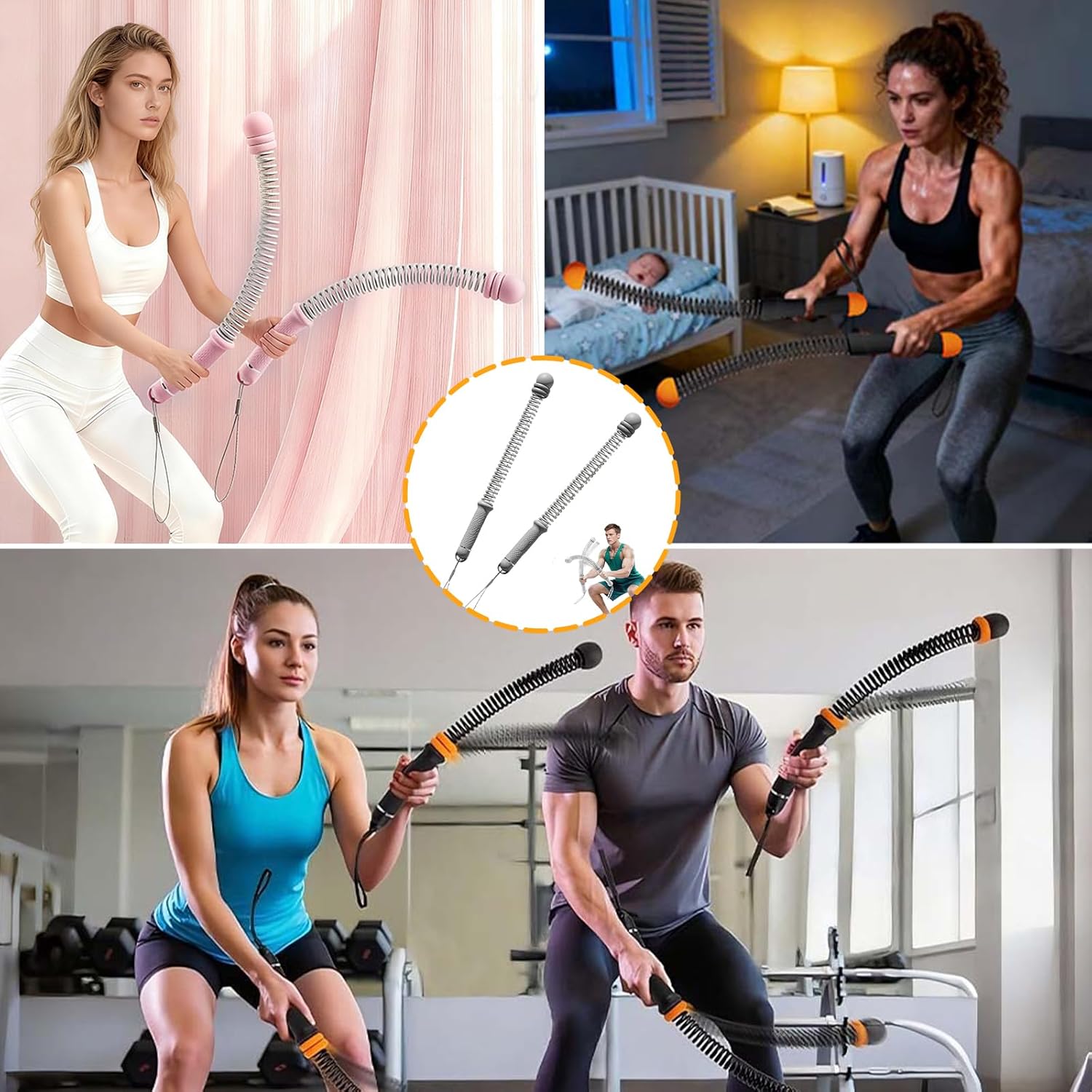 Weighted Cordless Battle Ropes 2PCS – New Upgrade Quiet Ropeless Training Rope Fitness Equipment for Home, Strength Training, HIIT Workouts, Full-Body Exercise, Indoor Gym Use, Noise-Free Portable Workout Gear