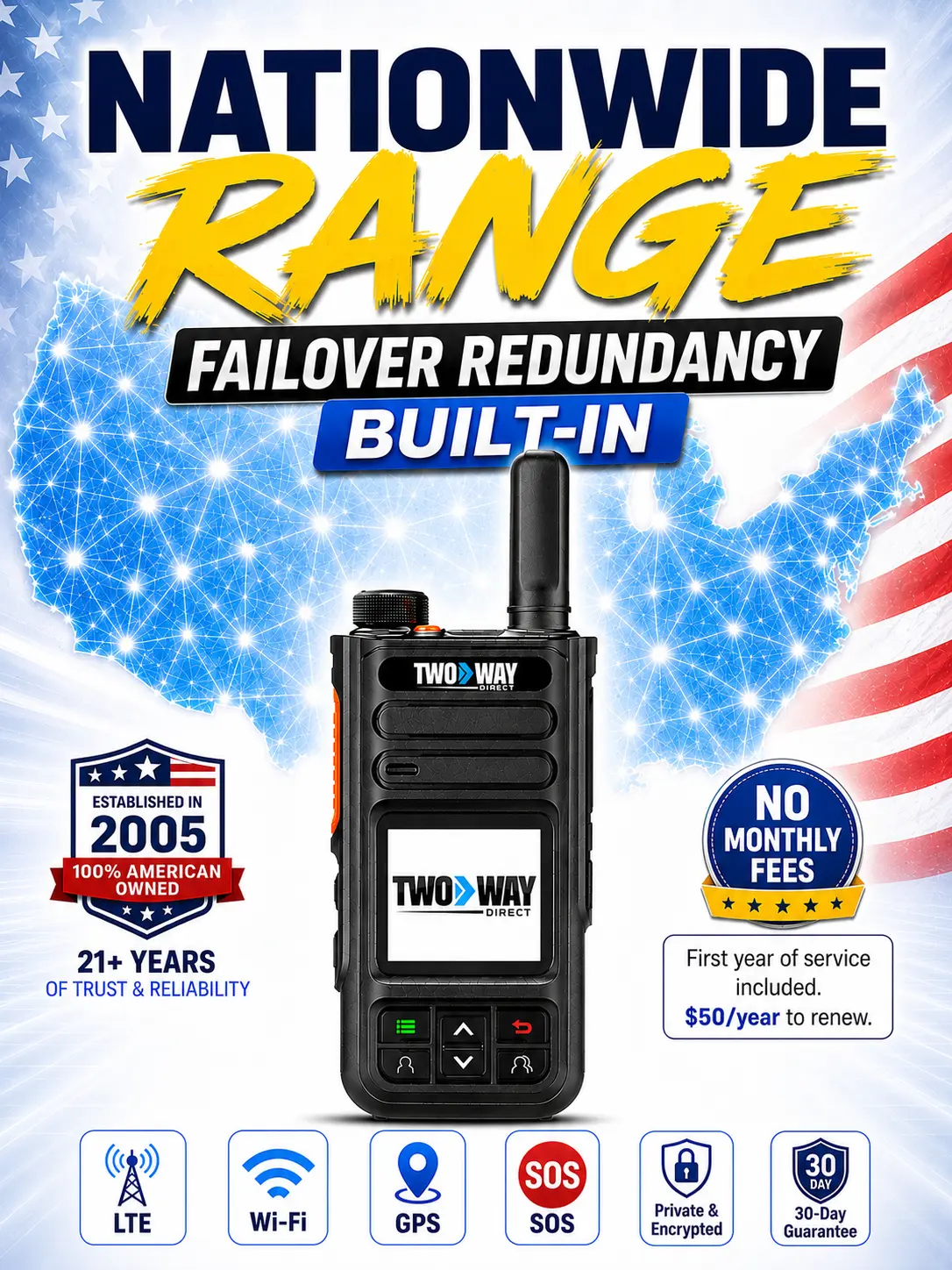 Two Way Direct TWD50 Nationwide Range Walkie-Talkie