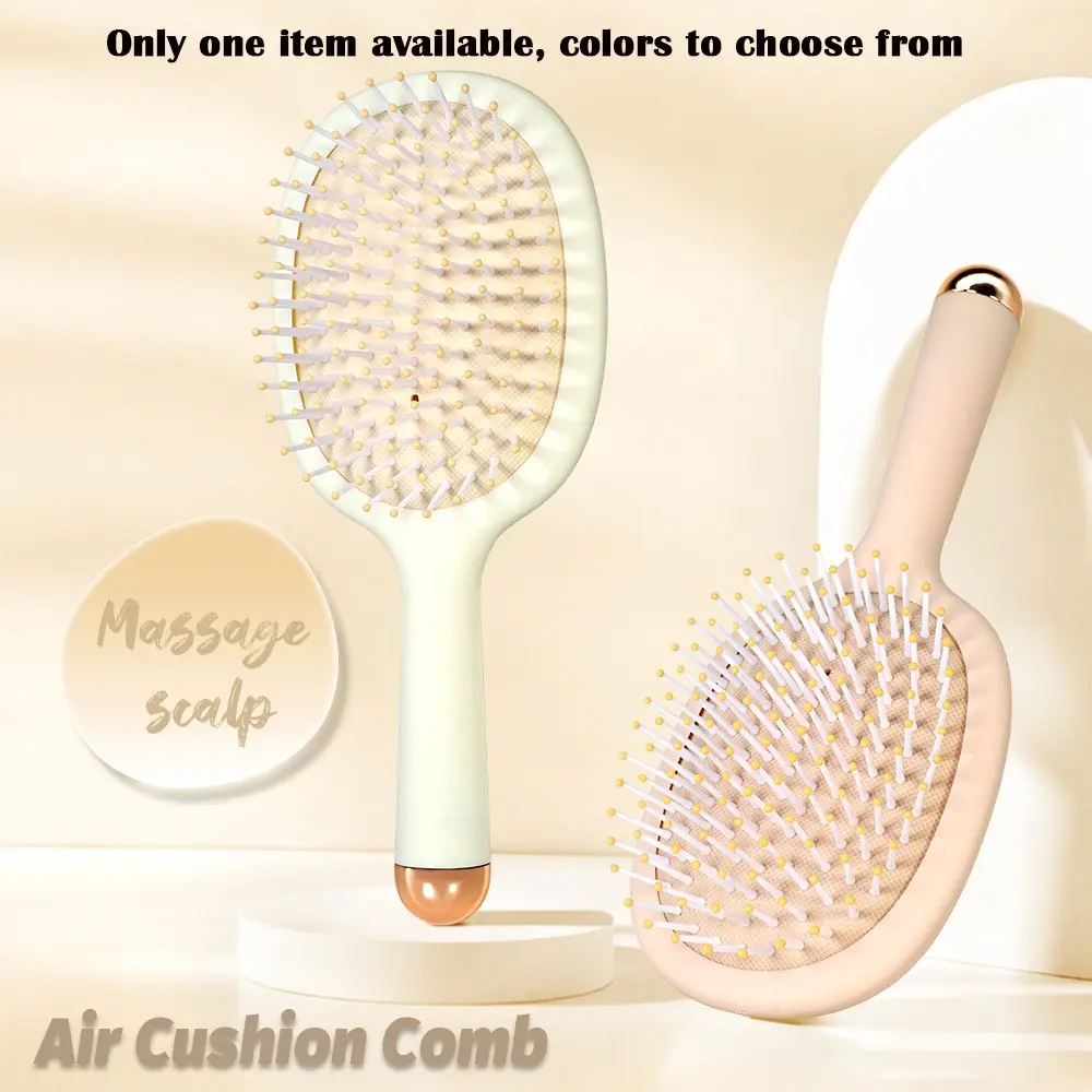 Navy Coffee Color Padded Massage Comb, Head Massaging Scalp Relief, Anti-Static Detangling Brush, Dry Wet Use, Unisex Hair Care Tool
