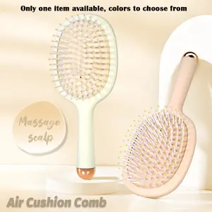 Navy Coffee Color Padded Massage Comb, Head Massaging Scalp Relief, Anti-Static Detangling Brush, Dry Wet Use, Unisex Hair Care Tool