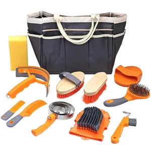 Grooming Kit Grooming Supplies Includes Brushes and Handbag, Brush Set, Curry Comb, Hoof Pick, Sweat Scraper, Sponge, Suitable Gifts for Riding Enthusiasts Lovers