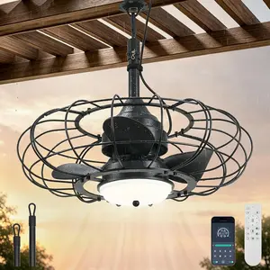 20" Black Outdoor Ceiling Fan with Light and Remote/APP,3CCT 6 Speed Gazebo Fan Outdoor  Hook,IP65  Plug in Ceiling Fan for Patios, Garage, Porch, Pergola,Canopy