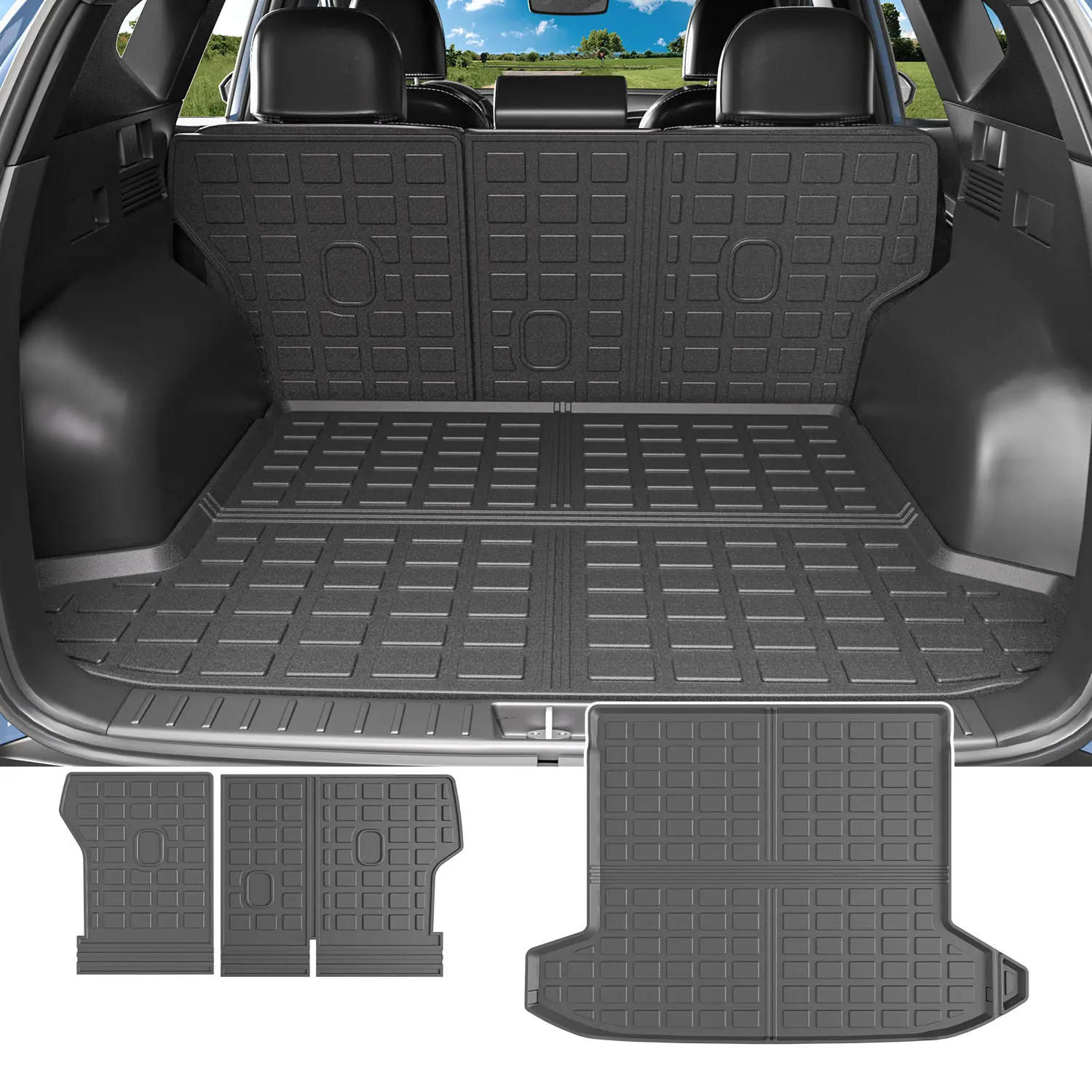 [Fits 22-26 Tucson] Cargo Mat Compatible with 2022-2025 2026 Tucson Trunk Mat Cargo Liner TPE All Weather Protection Trunk Liner Backrest Replacement for 2022-2025 2026 Tucson Accessories (Trunk Mat+Backrest Mats)