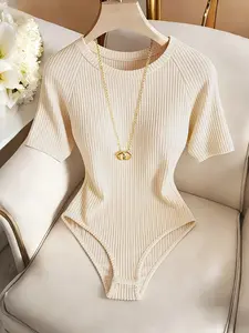 Women's Spring Summer Solid Color Casual Tight-Fit Top, Comfortable and Stylish Ladies' Clothing, Perfect for Daily Wear