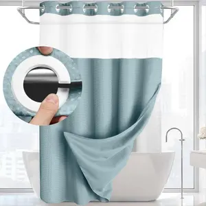 No Hook Shower Curtain with Snap in Liner -grey Double Layer Shower Curtain -Fabric Waterproof Inner Liner,Anti-wrinkle, Heat-resistant, Waterproof, White Cloth Shower Curtains Washable,72 x75 Inch showercut#tiktokshopstockup  #mothersdaygift