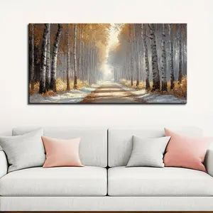 Art Large Wall Decor Autumn Landscape Canvas Print Panoramic Forest Wall Art Gallery Piece Printed In Bright Warm Colors Home Wall Canvas Art Wall Decor, 1.5 Inch Thick Solid Pine Wood Frame Room Poster Artwork Photo Artistic Ornaments