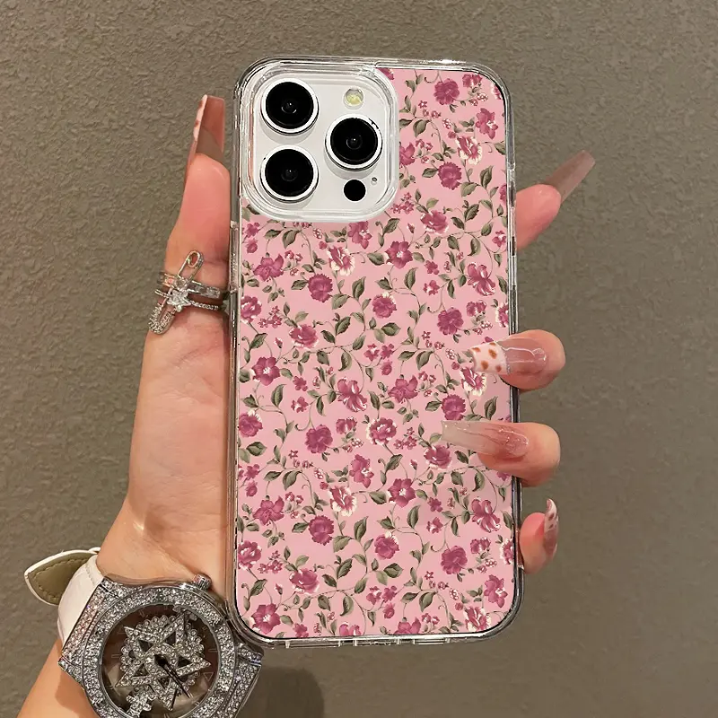 Magnetic Silicone Phone Case for iPhone 11-17 Pro Max, Multi-Model Aesthetic Pink Floral Ultra Slim Cover with MagSafe Support, Shock Resistance, Playful Style for Cellphone Protection Accessories