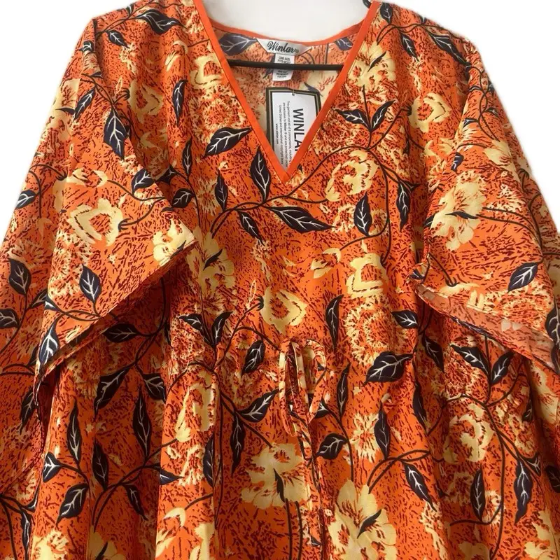 Nimba 2025 New Kaftan Dresses Free Size Women's Casual Wear Comfortable Fit for All Occasions Summer Beach Vacations at Home Orange Floral Print