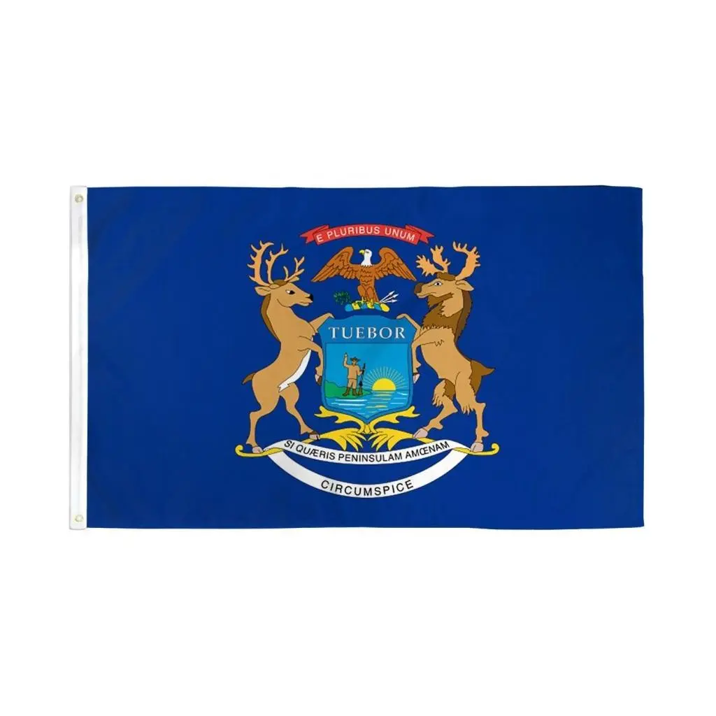 Michigan Flag Banner, 2x3ft Dye-Sub Printing Polyester Flag with Header Tape, Bold-Color Backdrop for Festive Home Supplies