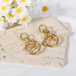 Aprilery Interlocking Circular Link Drop Earrings for Women Stylish Design Elegant Drop Style Perfect for Everyday Wear or Special Occasions