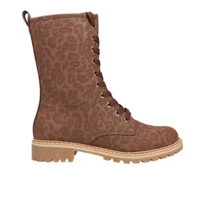 Corkys Womens Fomo Leopard Round Toe Combat Casual Boots Mid Calf Low Heel 1-2" - Brown
